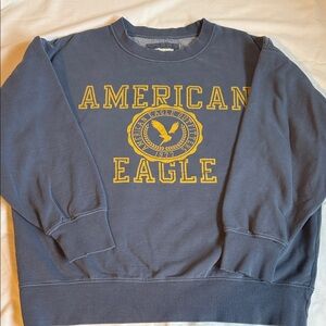 American Eagle Outfitters Navy Crewneck Sweatshirt with Yellow Graphic